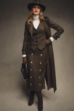 Holland Cooper Shop By Product|Skirts-Knightsbridge Maxi Skirt Chocolate Houndstooth
