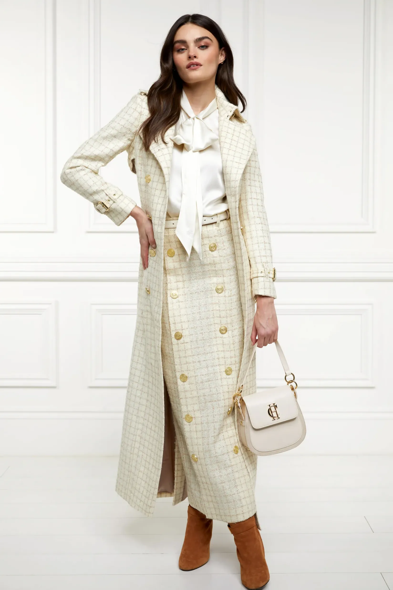 Holland Cooper Skirts|Shop By Product-Knightsbridge Maxi Skirt Ivory Sparkle Tweed