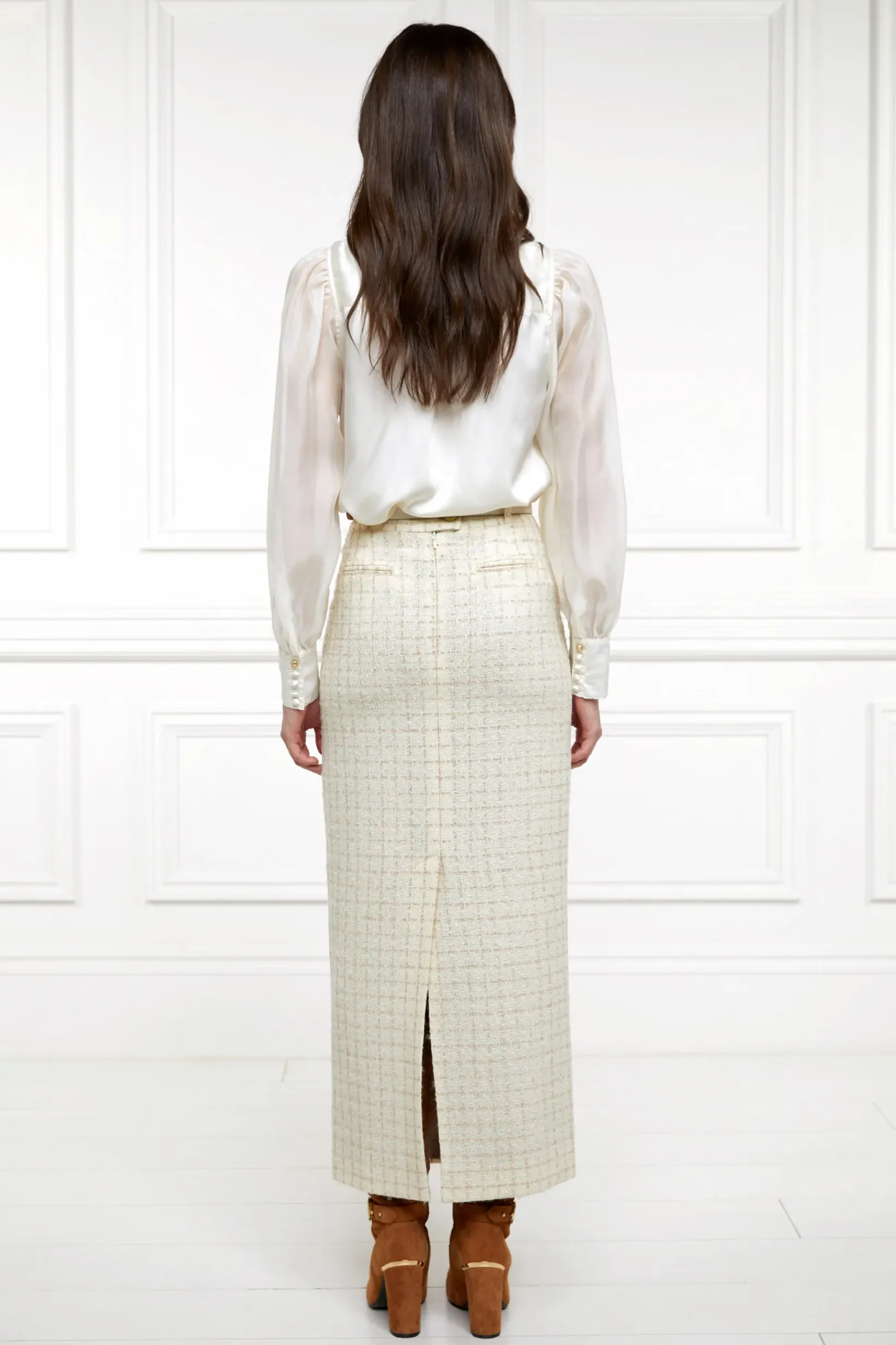 Holland Cooper Skirts|Shop By Product-Knightsbridge Maxi Skirt Ivory Sparkle Tweed