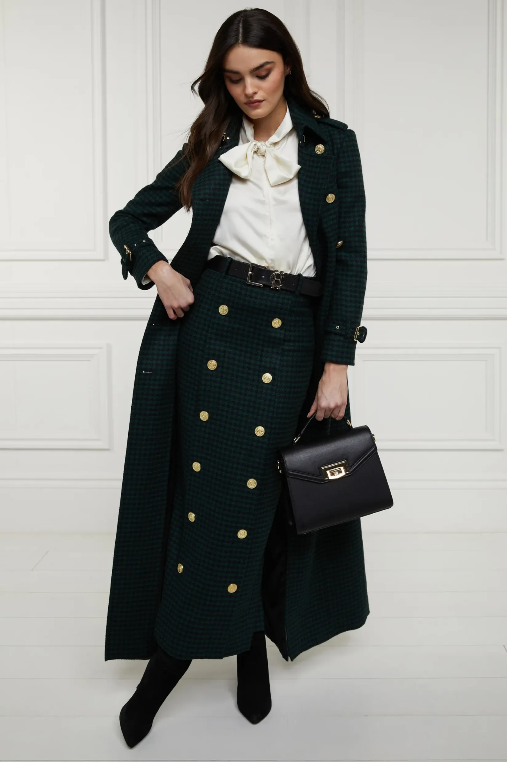 Holland Cooper Skirts|Shop By Product-Knightsbridge Maxi Skirt Emerald Houndstooth