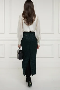 Holland Cooper Skirts|Shop By Product-Knightsbridge Maxi Skirt Emerald Houndstooth