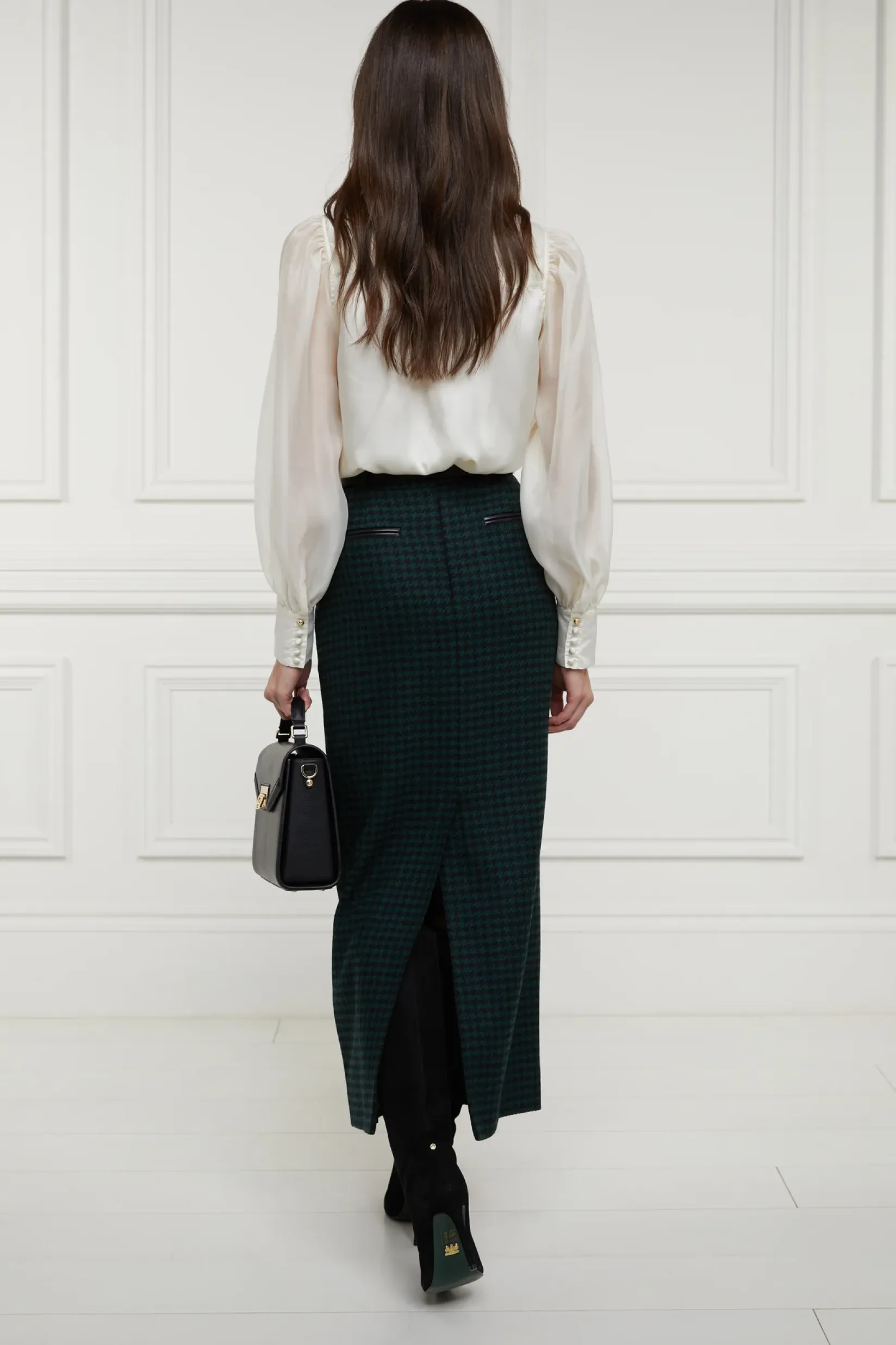 Holland Cooper Skirts|Shop By Product-Knightsbridge Maxi Skirt Emerald Houndstooth