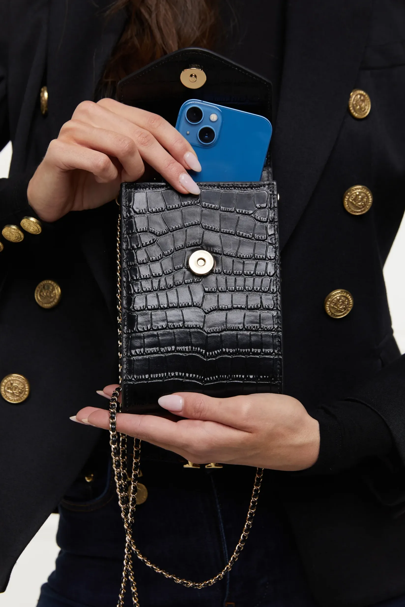 Holland Cooper The Perfect Gesture|Crossbody Bags-Knightsbridge Phone Pouch Black Croc