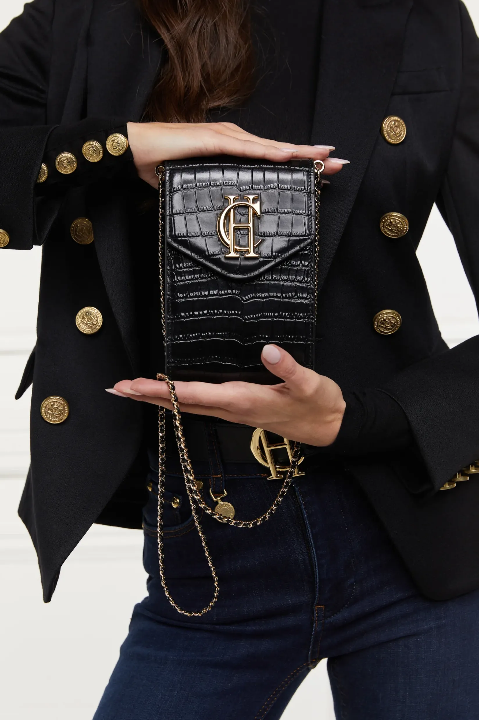 Holland Cooper The Perfect Gesture|Crossbody Bags-Knightsbridge Phone Pouch Black Croc