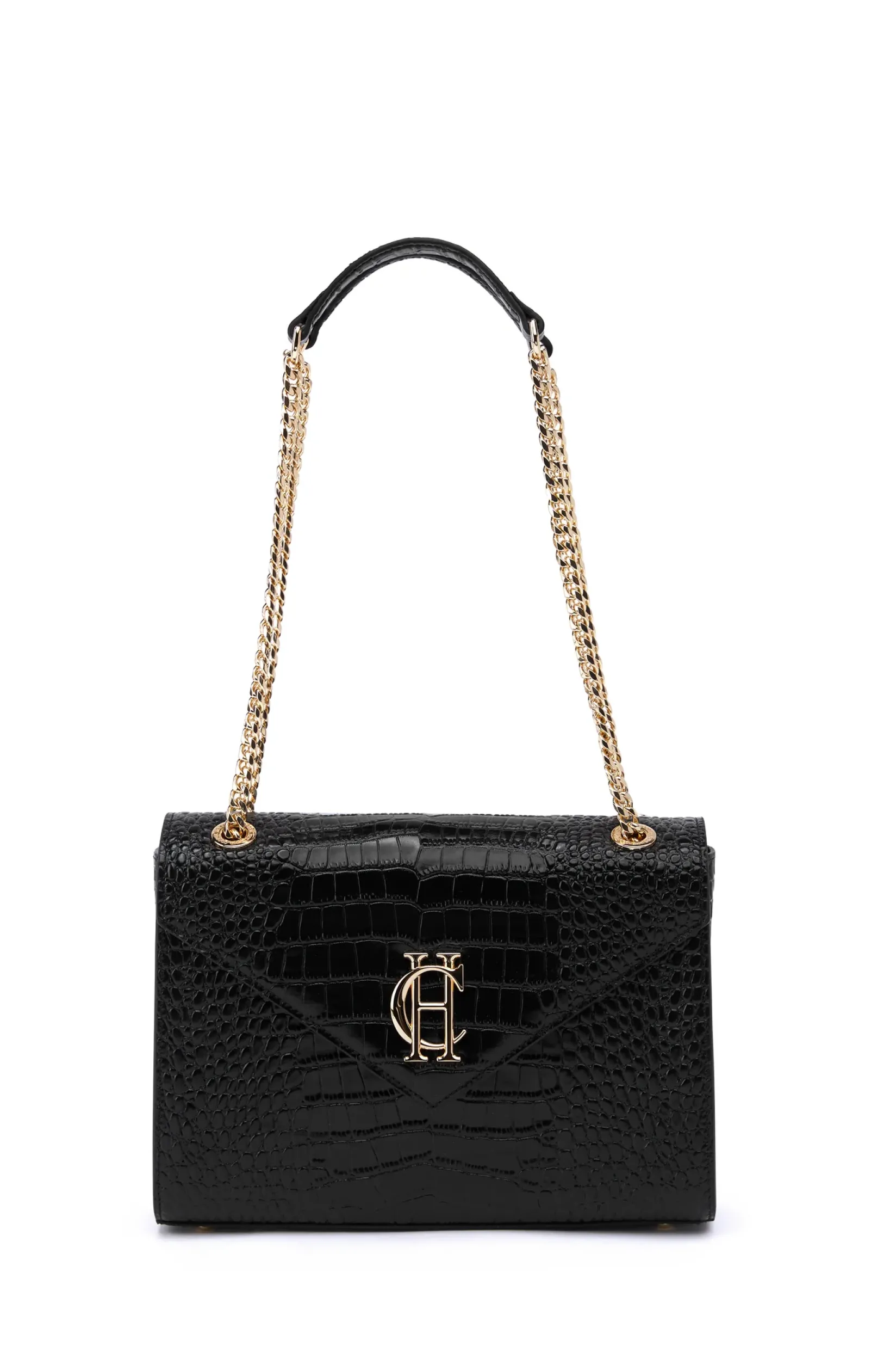 Holland Cooper The Perfect Gesture|Gifts For Her-Knightsbridge Shoulder Bag Black Croc