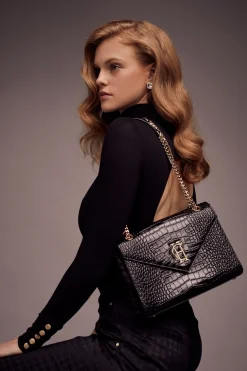 Holland Cooper The Perfect Gesture|Gifts For Her-Knightsbridge Shoulder Bag Black Croc