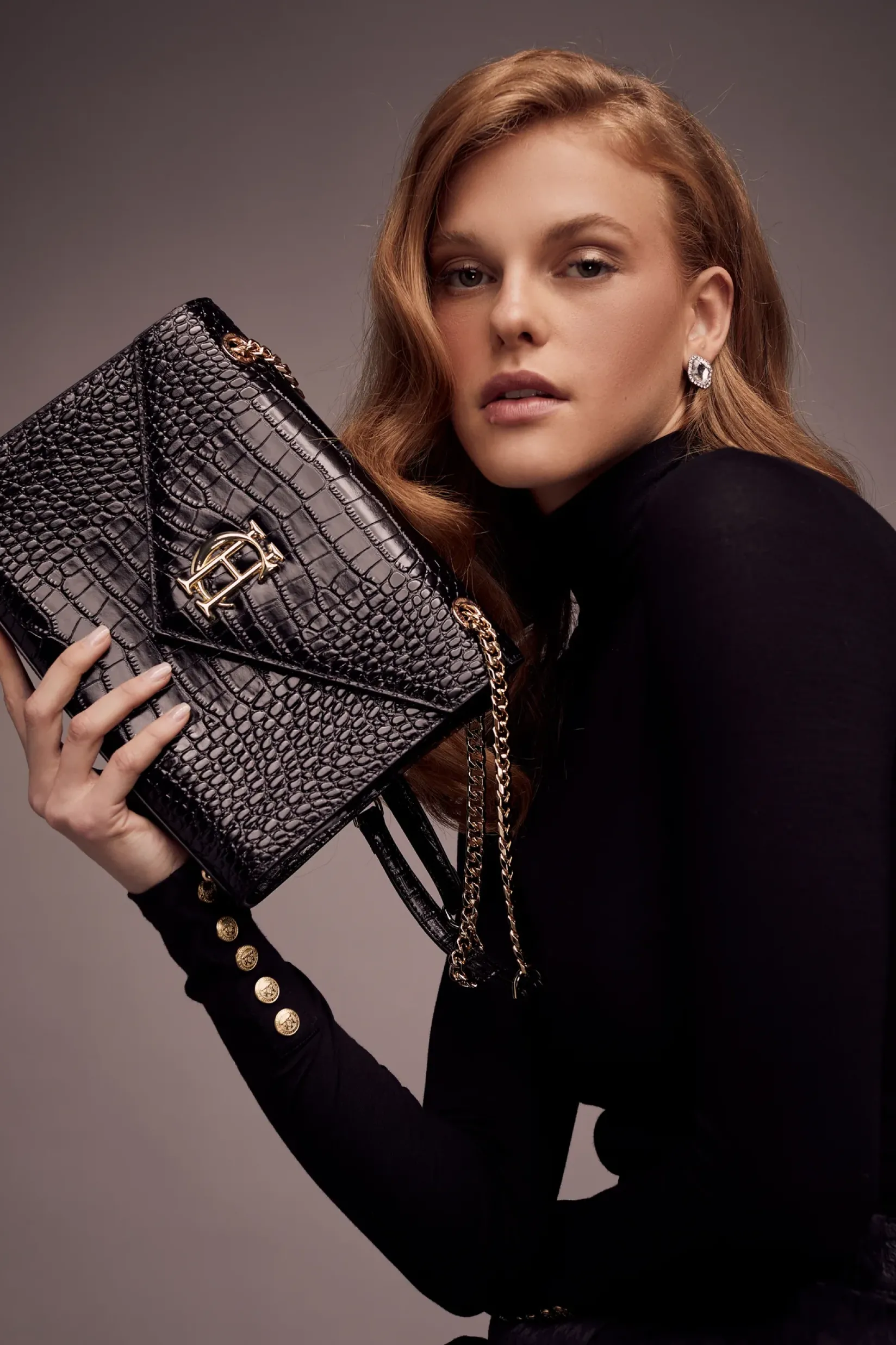 Holland Cooper The Perfect Gesture|Gifts For Her-Knightsbridge Shoulder Bag Black Croc