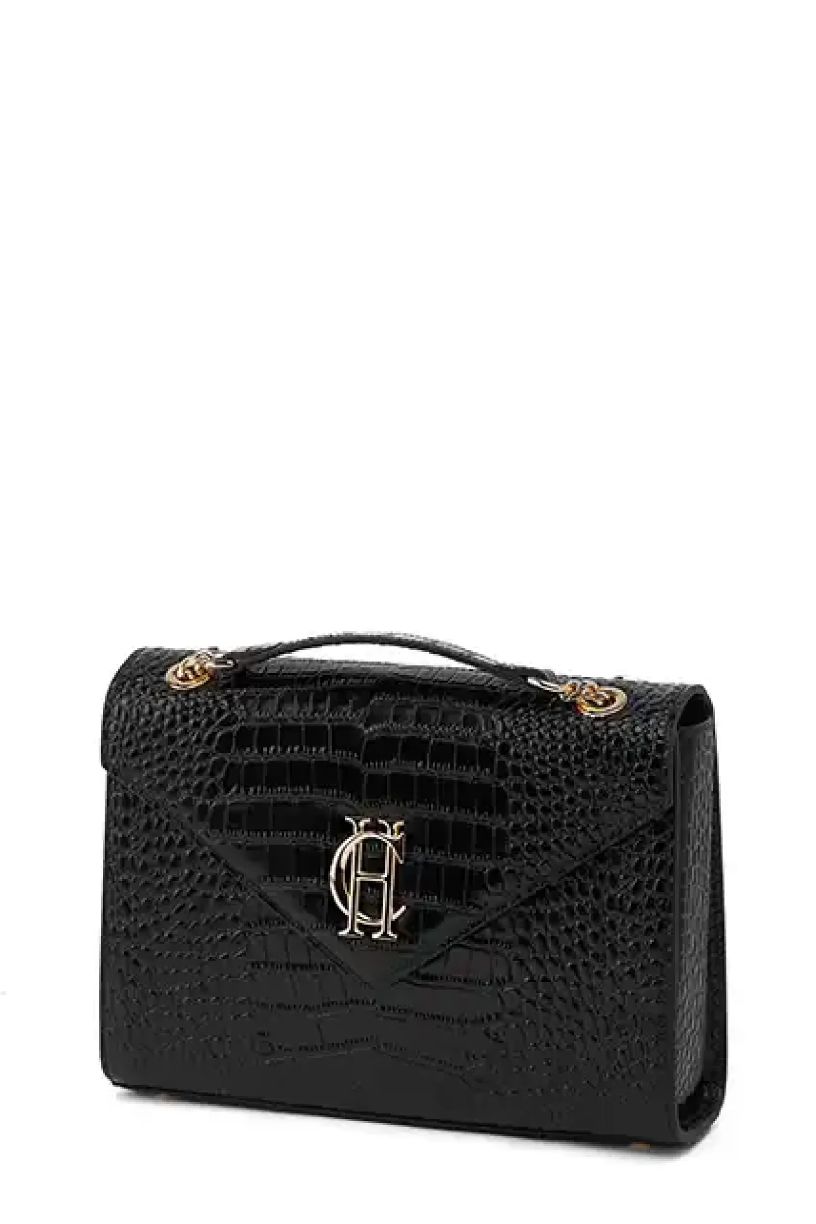 Holland Cooper The Perfect Gesture|Gifts For Her-Knightsbridge Shoulder Bag Black Croc