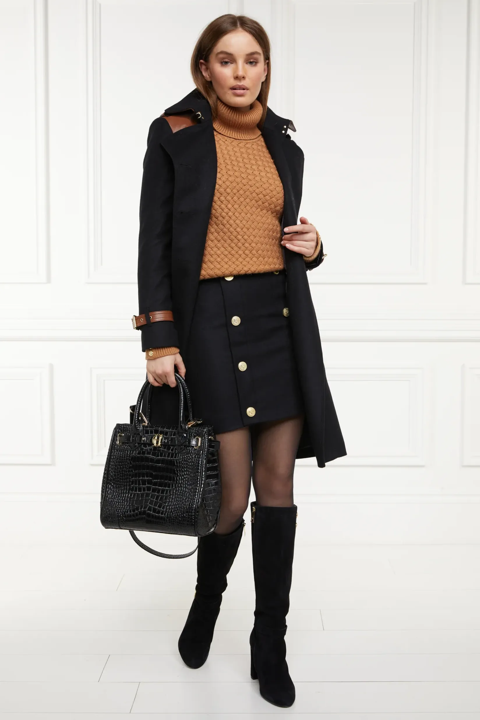 Holland Cooper Skirts|In Stock Tailoring-Knightsbridge Skirt Soft Black Tan