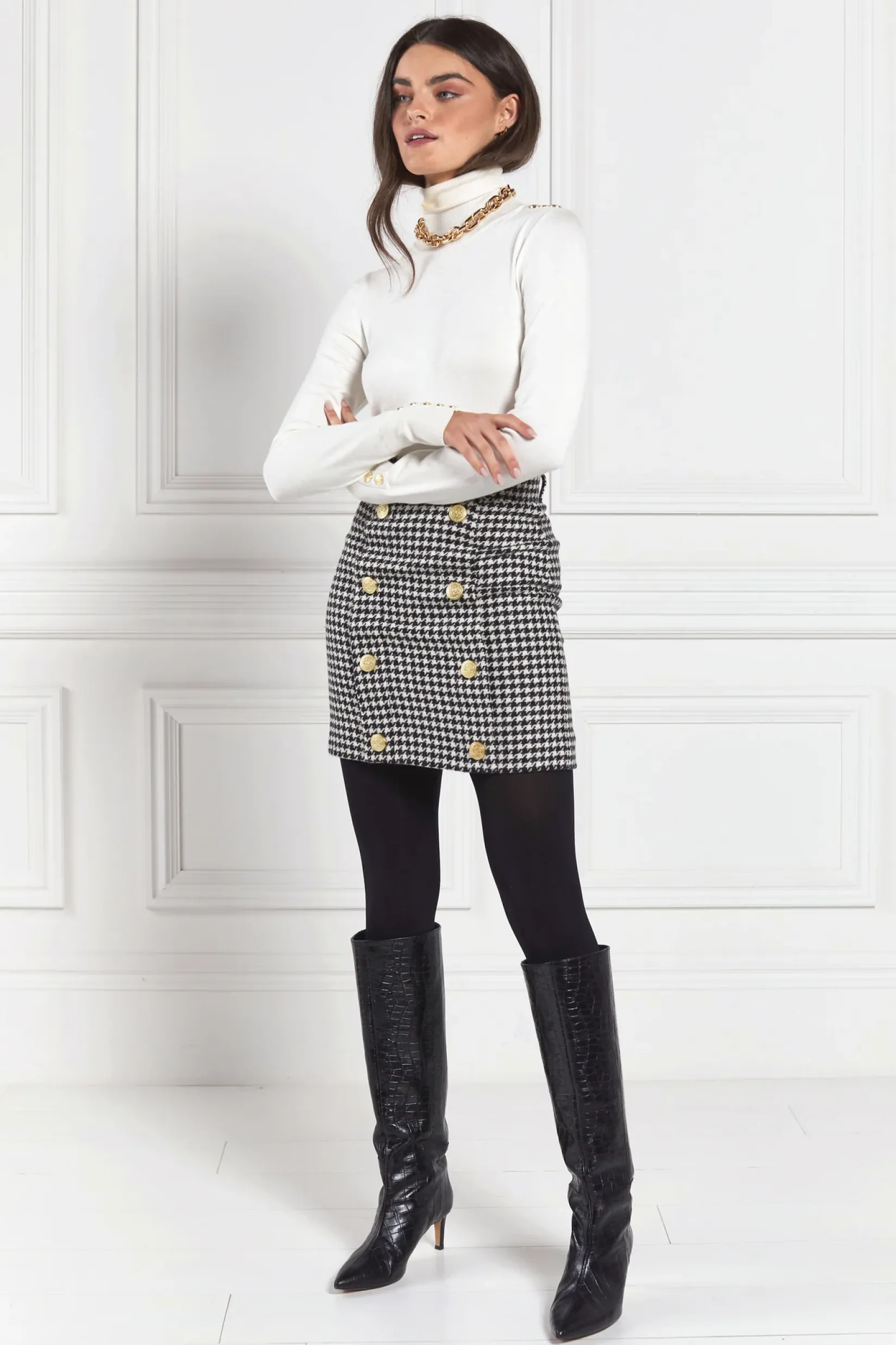 Holland Cooper Skirts|The Date Night Edit-Knightsbridge Skirt Houndstooth