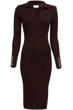 Holland Cooper Gifts For Her|Knitwear-Knitted Shirt Dress Chocolate