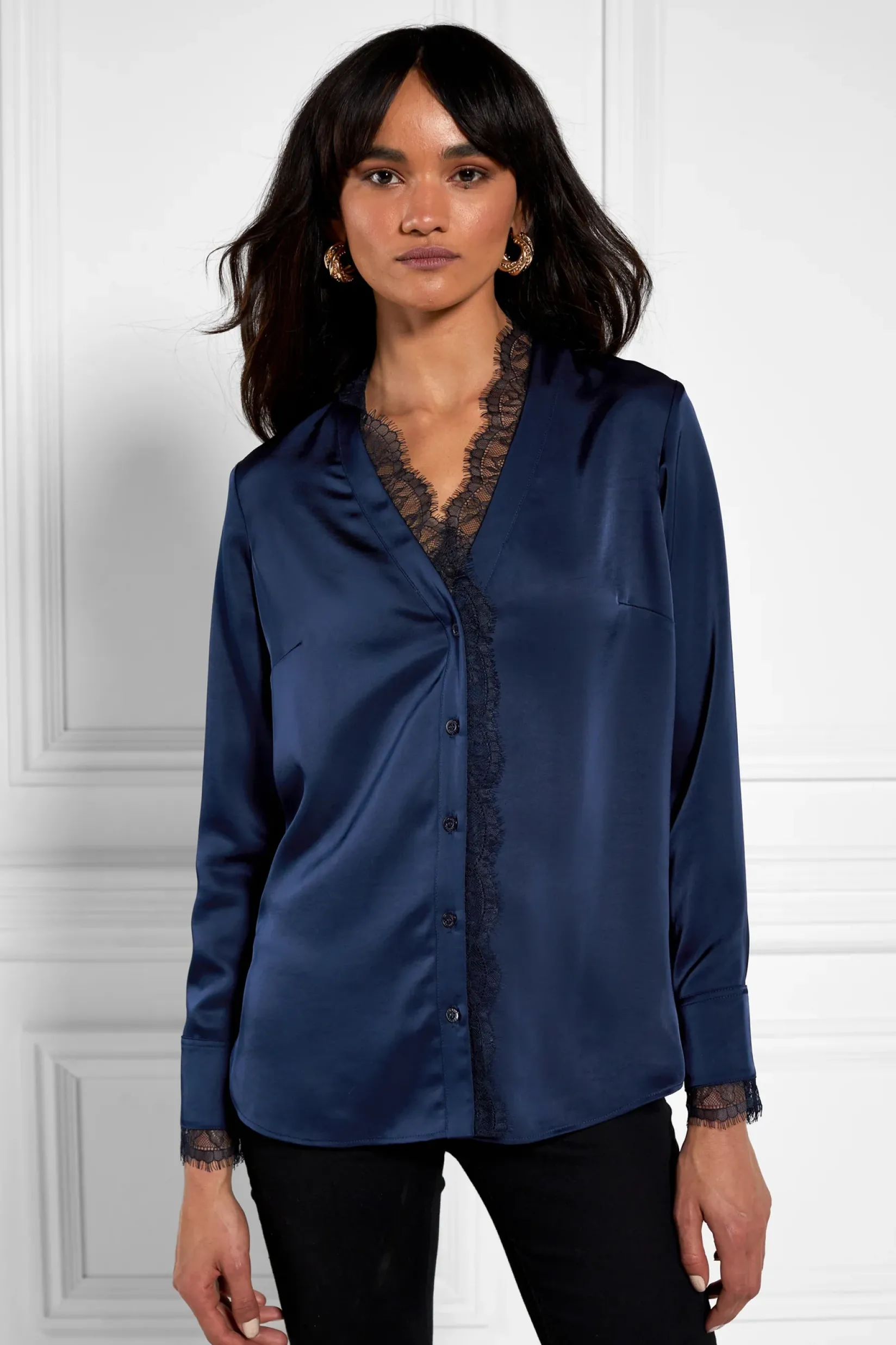 Holland Cooper Shirts & Blouses-Lace V-Neck Blouse Ink Navy