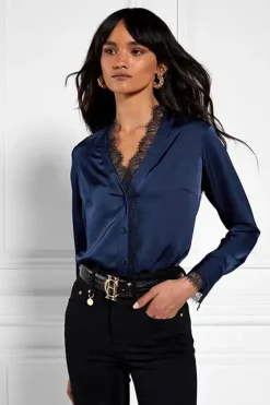 Holland Cooper Shirts & Blouses-Lace V-Neck Blouse Ink Navy
