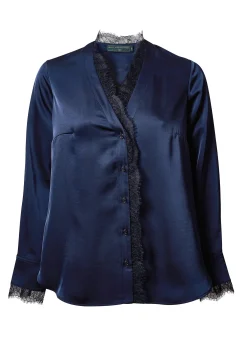 Holland Cooper Shirts & Blouses-Lace V-Neck Blouse Ink Navy