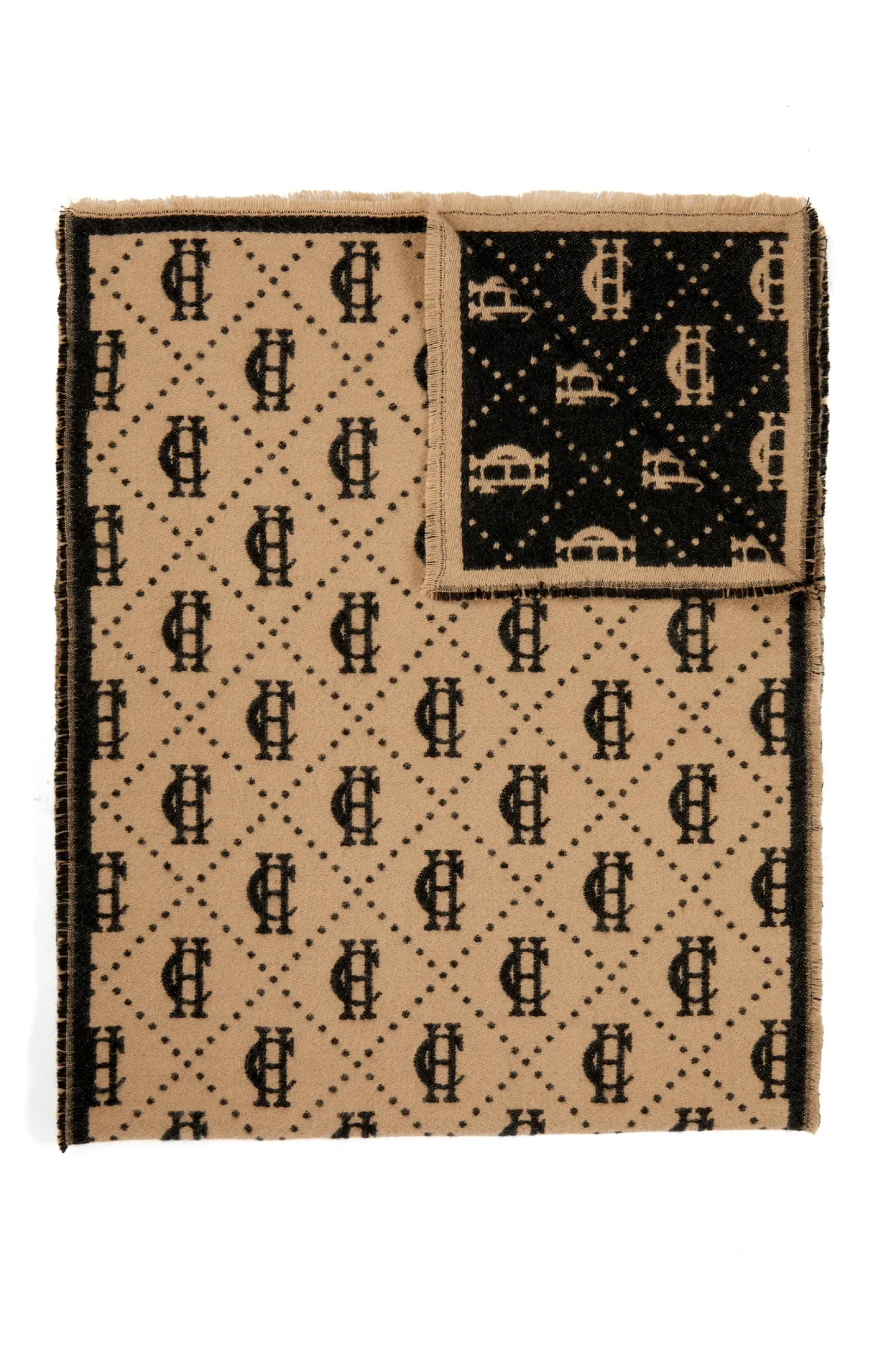 Holland Cooper Scarves|Scarves-Lightweight Monogram Scarf Tan Black