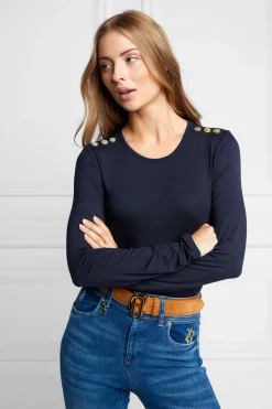 Holland Cooper Tees|Tops-Long Sleeve Crew Neck Tee Ink Navy