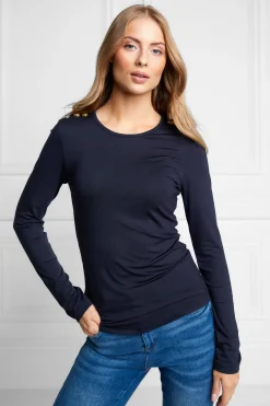 Holland Cooper Tees|Tops-Long Sleeve Crew Neck Tee Ink Navy