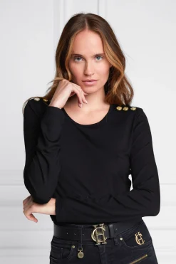 Holland Cooper Tees|Tops-Long Sleeve Crew Neck Tee Black