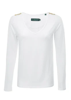 Holland Cooper Tees|Tops-Long Sleeve V-Neck Tee White