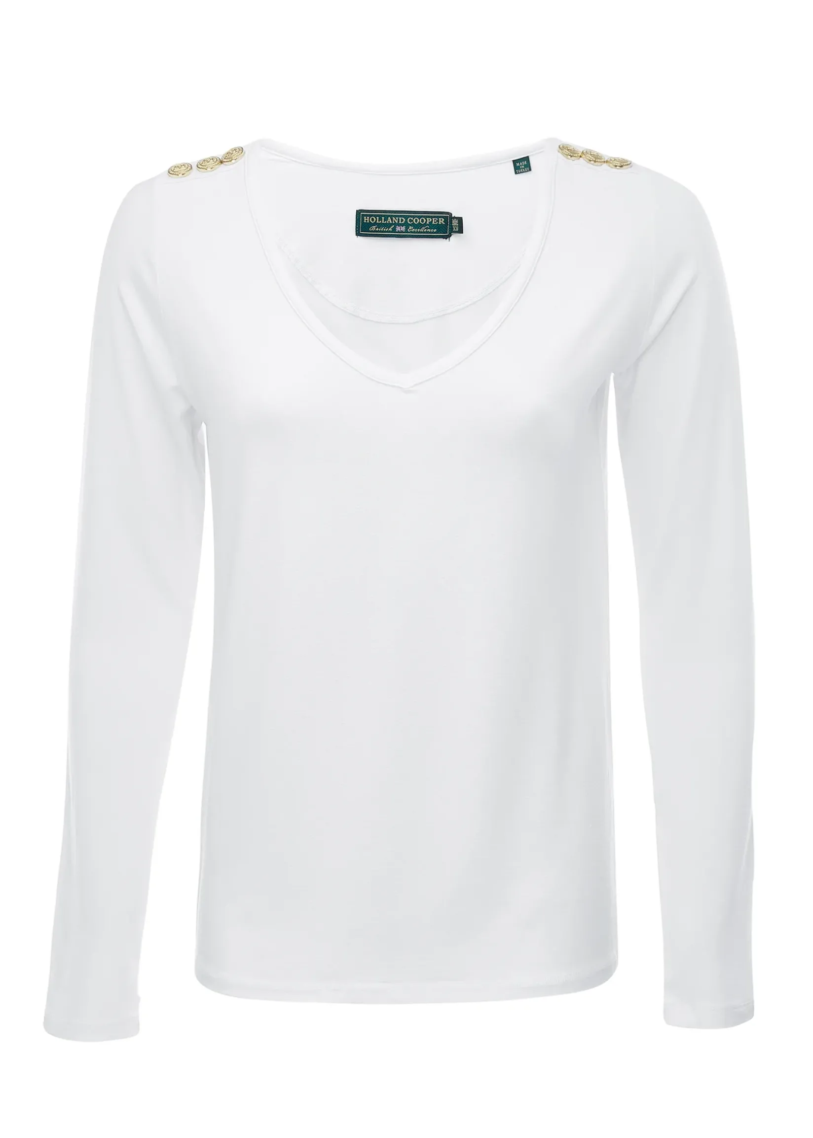 Holland Cooper Tees|Tops-Long Sleeve V-Neck Tee White