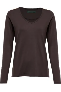 Holland Cooper Tees|Tops-Long Sleeve V-Neck Tee Coffee