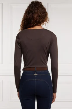 Holland Cooper Tees|Tops-Long Sleeve V-Neck Tee Coffee