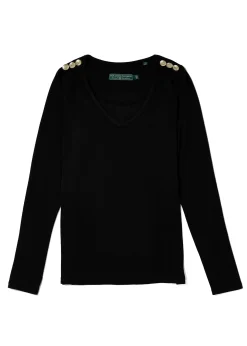 Holland Cooper Tees|Tops-Long Sleeve V-Neck Tee Black