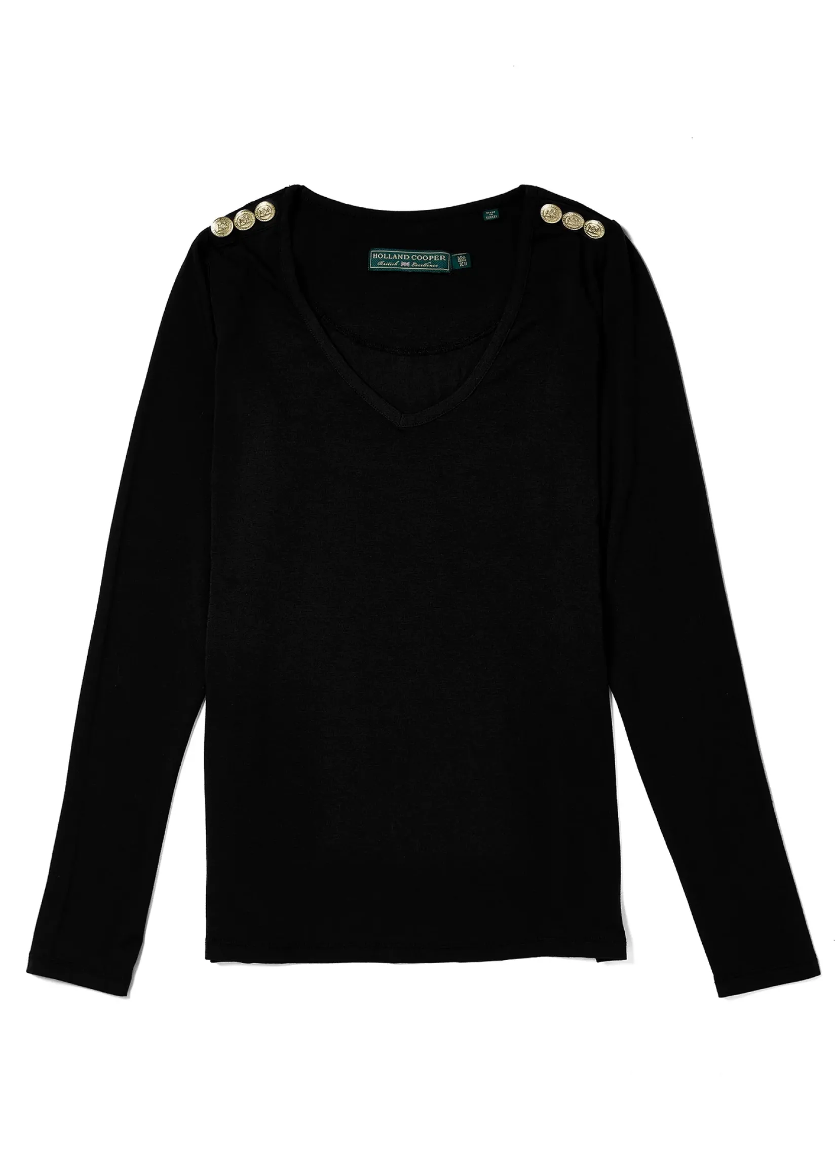 Holland Cooper Tees|Tops-Long Sleeve V-Neck Tee Black