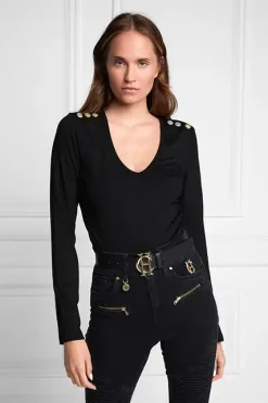 Holland Cooper Tees|Tops-Long Sleeve V-Neck Tee Black