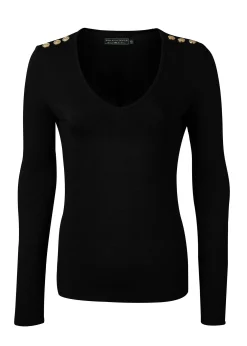 Holland Cooper Tees|Tops-Long Sleeve V-Neck Tee Black