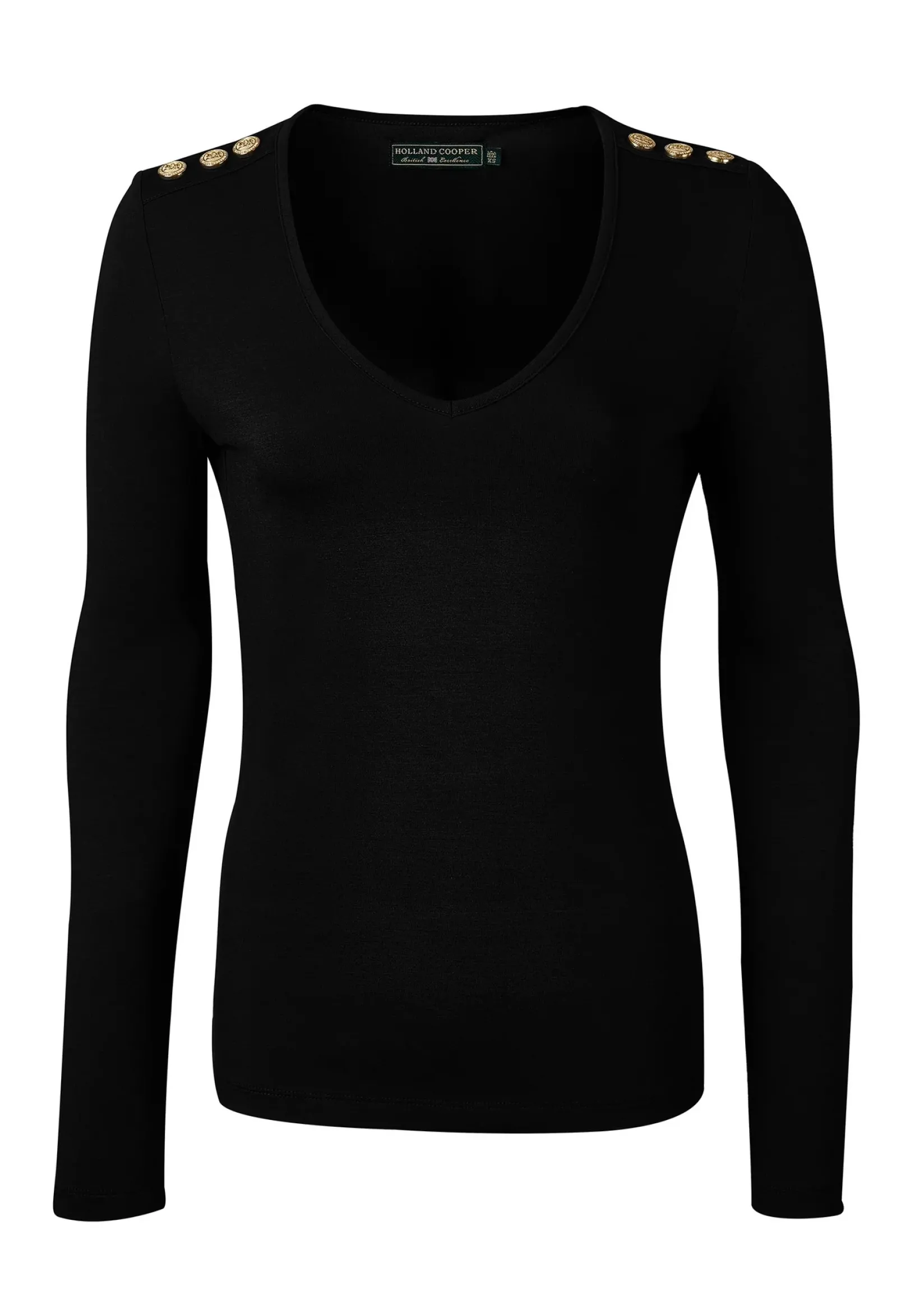Holland Cooper Tees|Tops-Long Sleeve V-Neck Tee Black