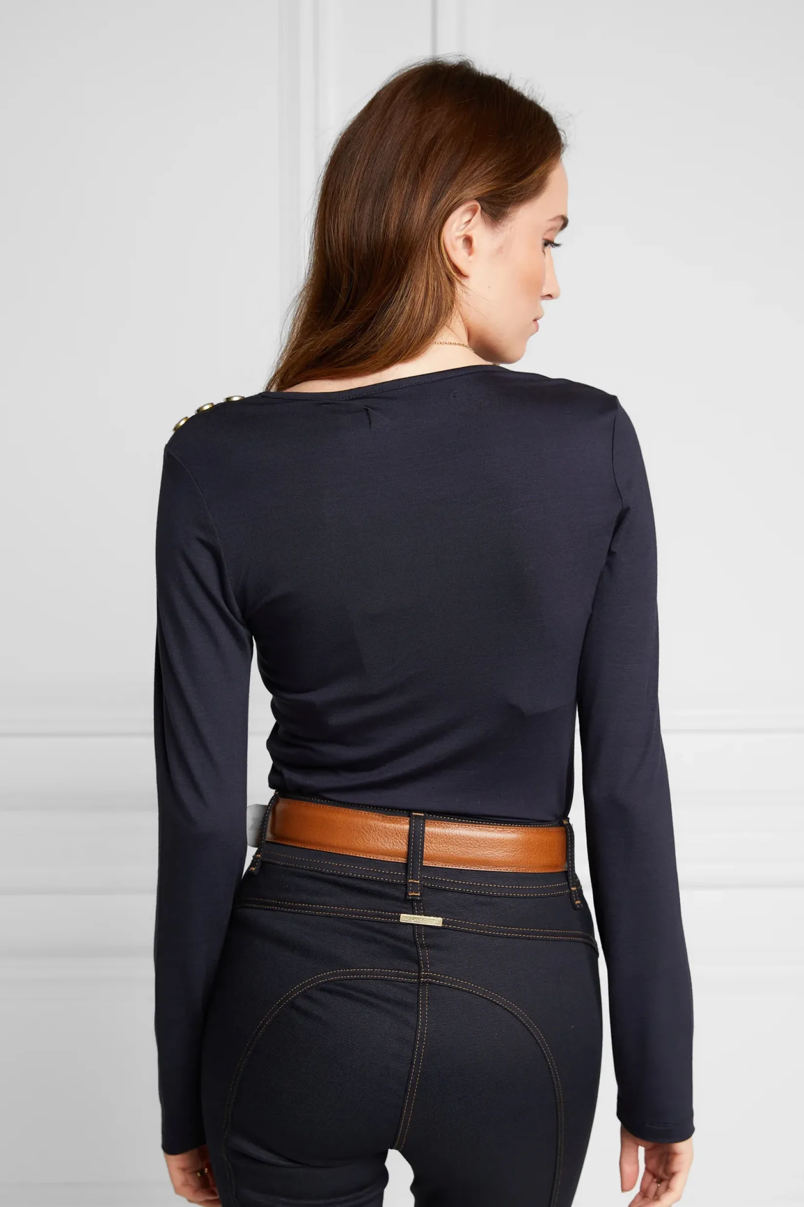 Holland Cooper Tees|Tops-Long Sleeve V-Neck Tee Ink Navy