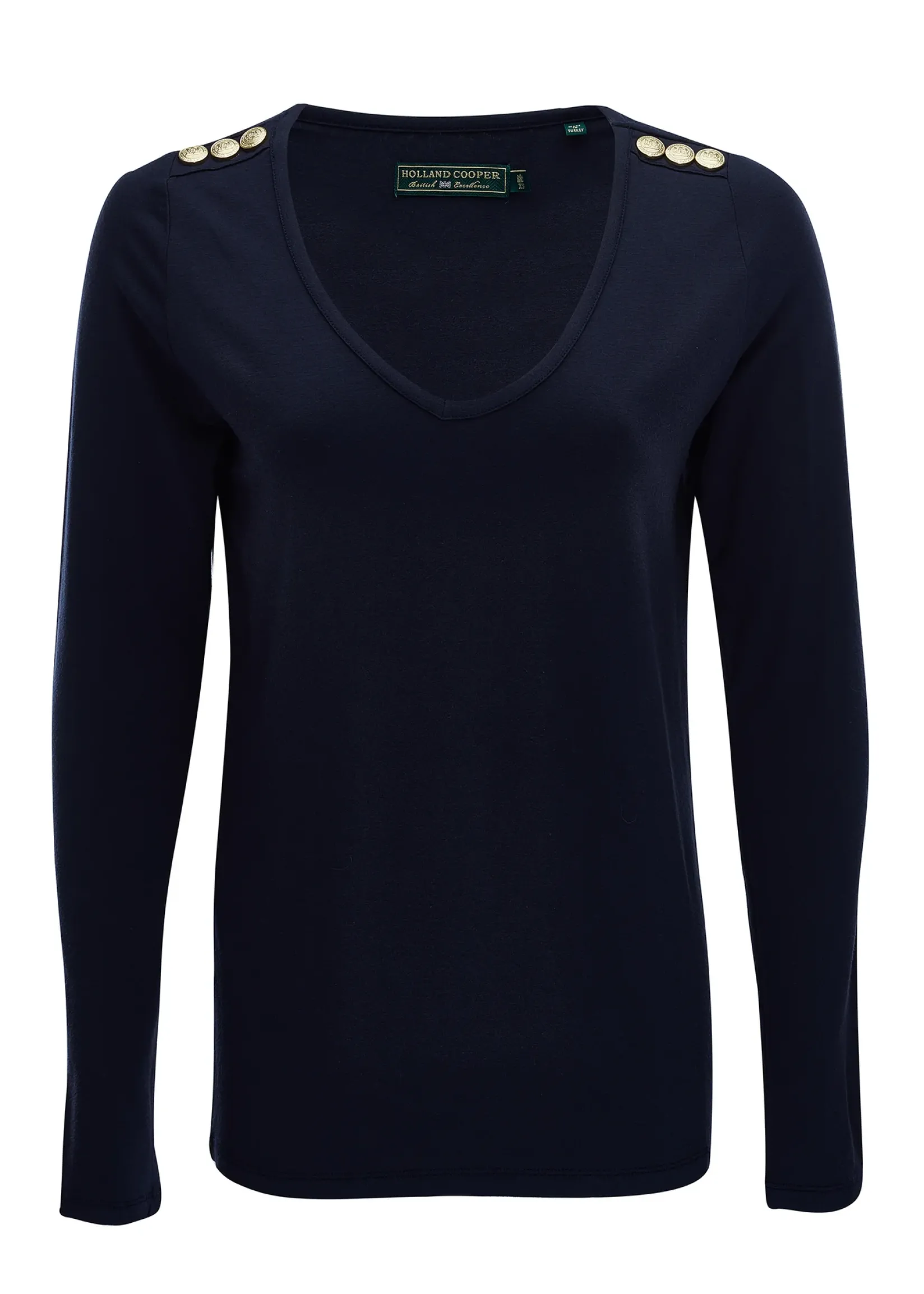 Holland Cooper Tees|Tops-Long Sleeve V-Neck Tee Ink Navy