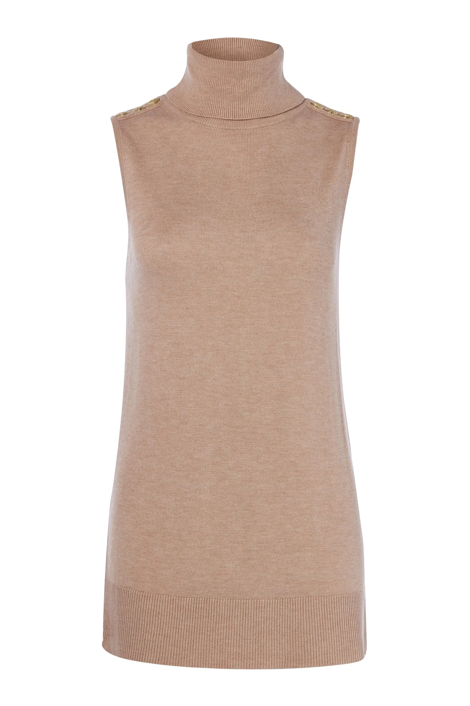 Holland Cooper Knitwear-Luxury Sleeveless Roll Neck Camel