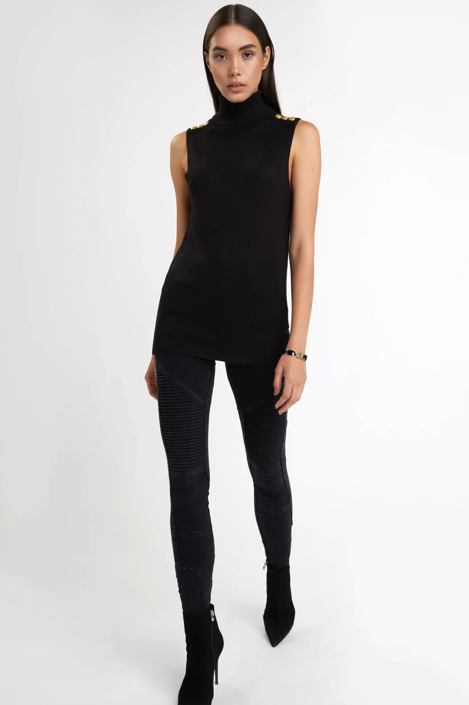 Holland Cooper Knitwear-Luxury Sleeveless Roll Neck Black
