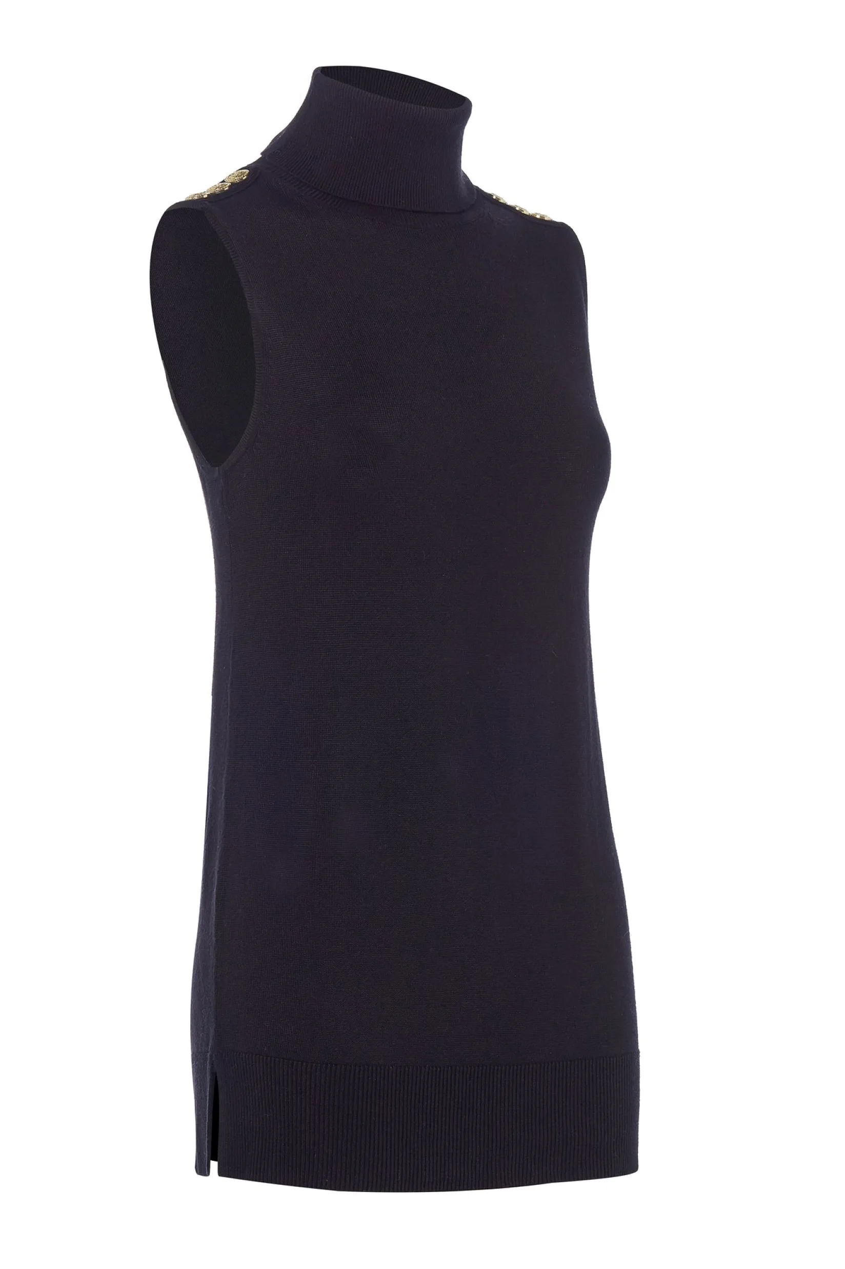 Holland Cooper Knitwear-Luxury Sleeveless Roll Neck Black