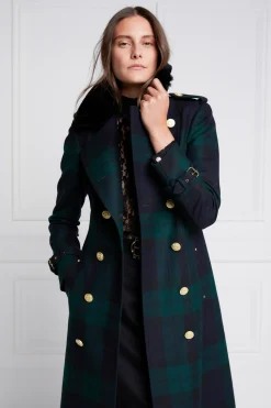 Holland Cooper Trench Coats|Coats-Marlborough Shearling Trench Coat Blackwatch