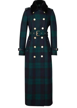 Holland Cooper Trench Coats|Coats-Marlborough Shearling Trench Coat Blackwatch