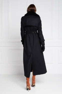 Holland Cooper Trench Coats|Coats-Marlborough Shearling Trench Coat Soft Black