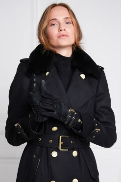 Holland Cooper Trench Coats|Coats-Marlborough Shearling Trench Coat Soft Black