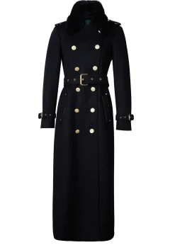 Holland Cooper Trench Coats|Coats-Marlborough Shearling Trench Coat Soft Black