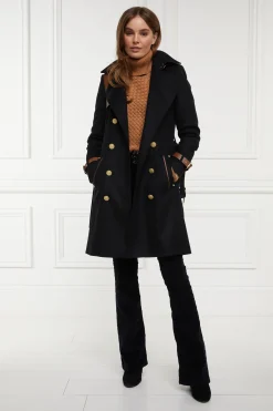 Holland Cooper Trench Coats|Coats-Marlborough Trench Coat Soft Black Tan