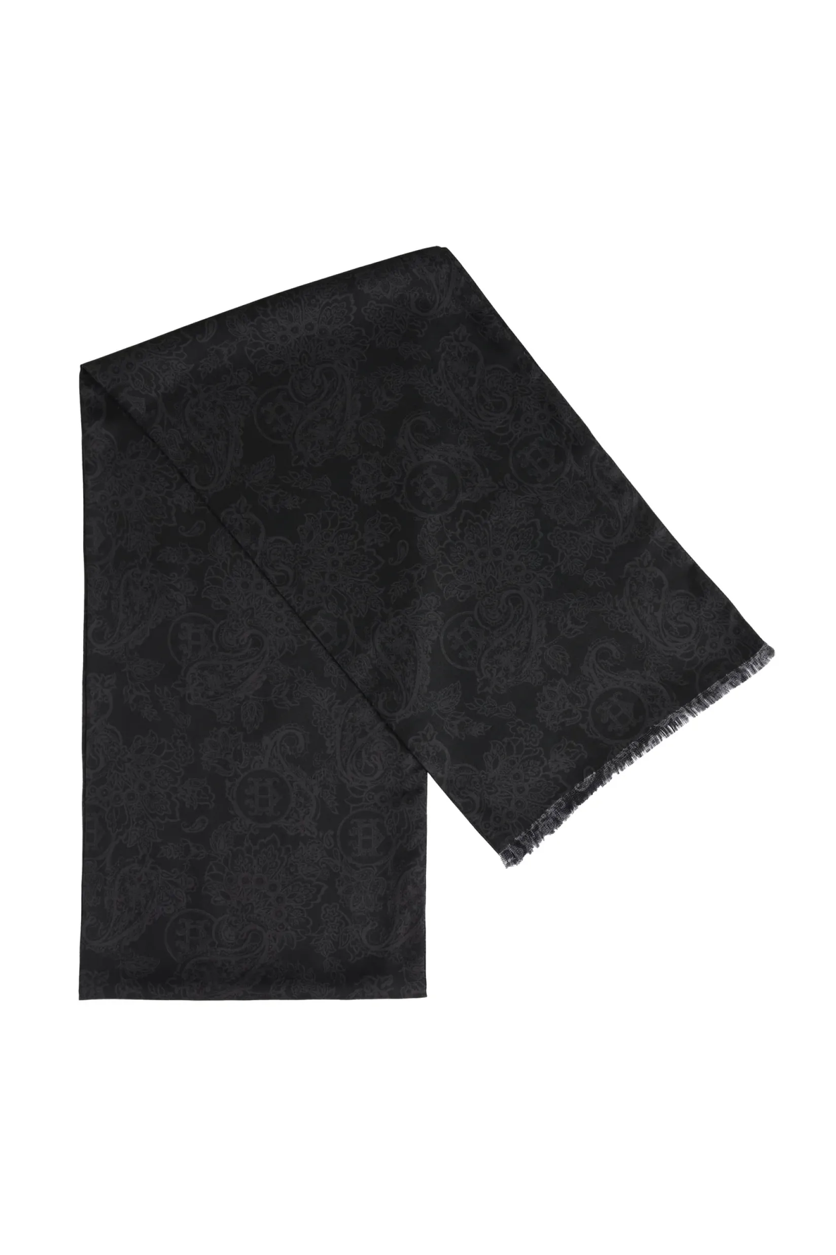 Holland Cooper Gifts For Him|Scarves-Men's Silk Scarf Black Charcoal Paisley