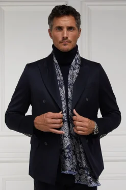 Holland Cooper Gifts For Him|Accessories-Men's Silk Scarf Ink Navy Cream Paisley