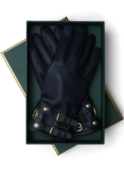 Holland Cooper Gloves|Gloves-Monogram Leather Gloves Ink Navy