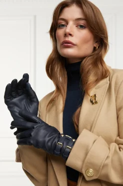 Holland Cooper Gloves|Gloves-Monogram Leather Gloves Ink Navy