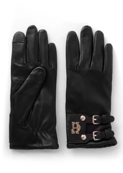 Holland Cooper Accessories|Shop Women-Monogram Leather Gloves Black