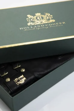 Holland Cooper Accessories|Shop Women-Monogram Leather Gloves Black