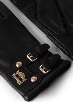 Holland Cooper Accessories|Shop Women-Monogram Leather Gloves Black