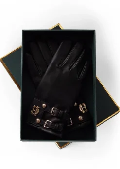 Holland Cooper Accessories|Shop Women-Monogram Leather Gloves Black